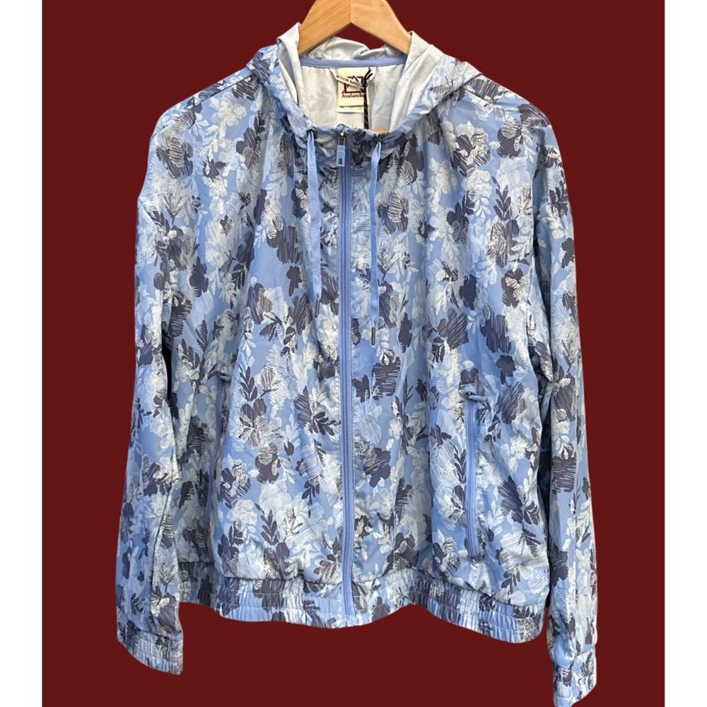 NWT Avalanche Blue Gardenia Dreams Floral Hooded Windbreaker Jacket XL Outdoor